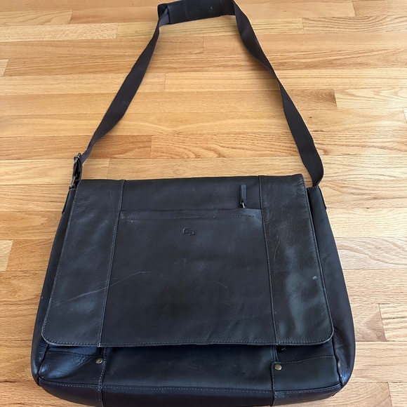 Solo Brown Leather Nylon Messenger Bag